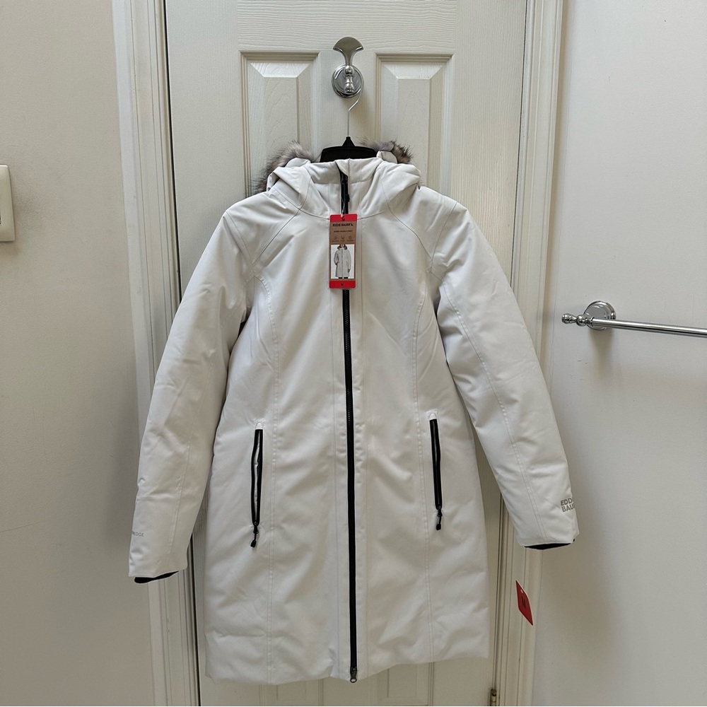 NWT Eddie Bauer Women's Cream Down Hooded Stadium Parka Size Medium
